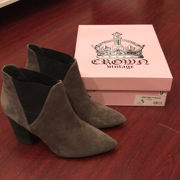 Crown Vintage Suede Ankle Booties 9.5M Gray/Black - Picture 7 of 8